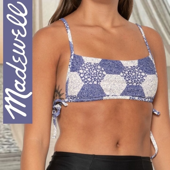MADEWELL UPF 50 Second Wave Ada Quilt Print Side-Tie Apron Bikini Top NWT/XXL - Picture 1 of 11